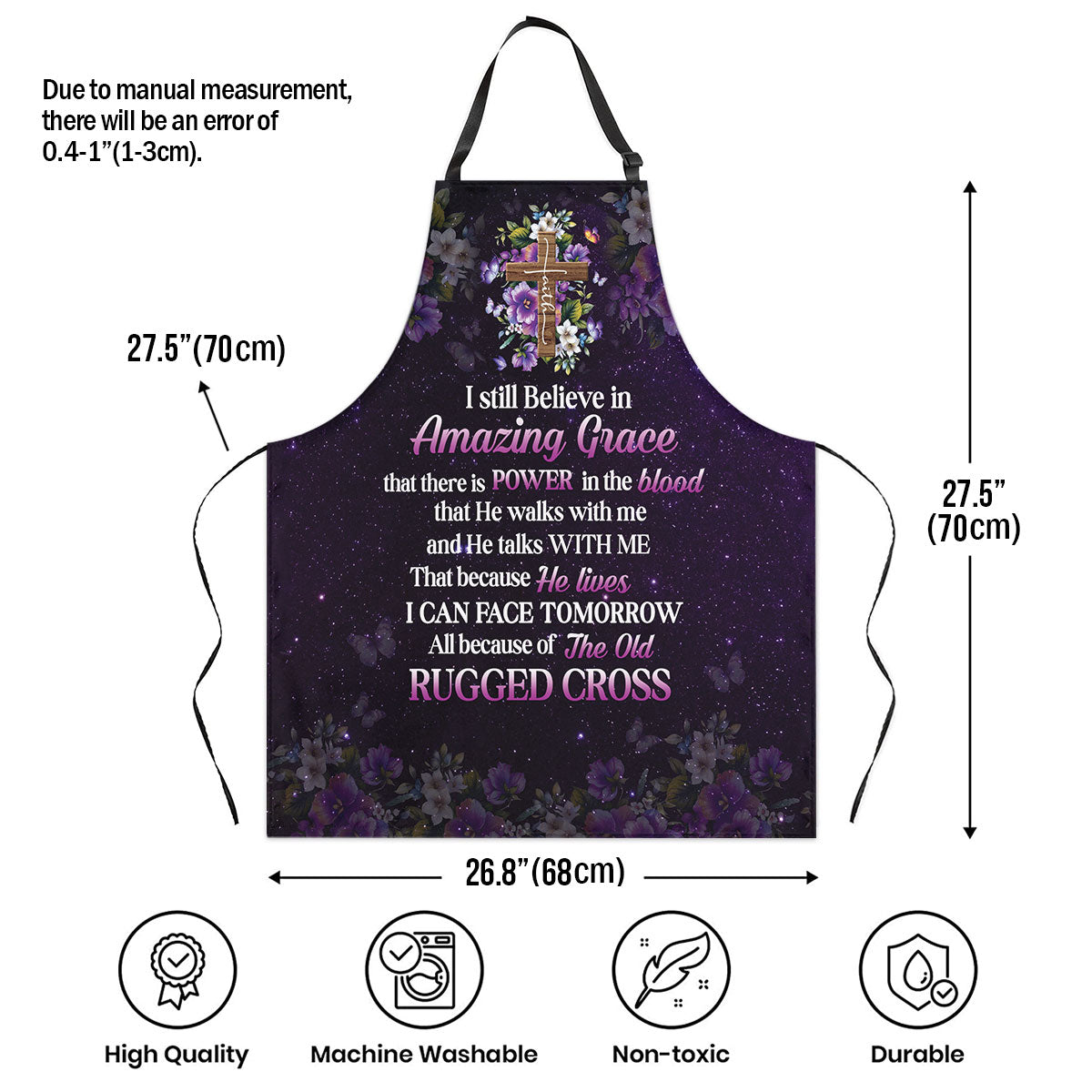 Jesuspirit Apron With Adjustable Neck Strap | I Still Believe In Amazing Grace | Faith Cross & Flower NUH269