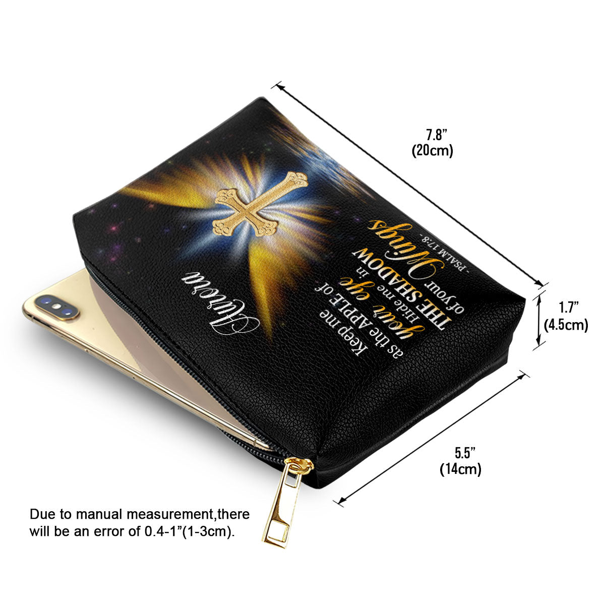 Jesuspirit | Personalized Leather Pouch With Zipper | Gifts For Worship Women | Hide Me In The Shadow Of Your Wings | Psalm 17:8 LPH779