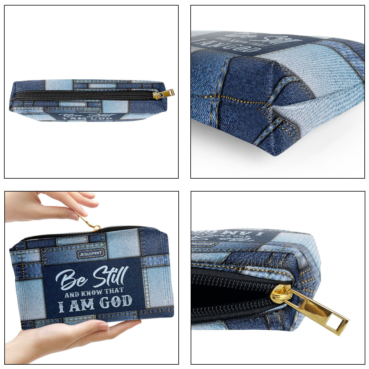 Jesuspirit | Psalm 46:10 | Personalized Zippered Leather Pouch | Spiritual Gift For Christian Mom | Be Still And Know That I Am God HN06